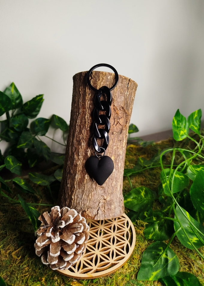 Porte clé Gourmette cœur noir