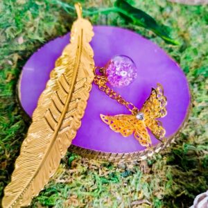 Marque-Page Plume & Papillon Dorés