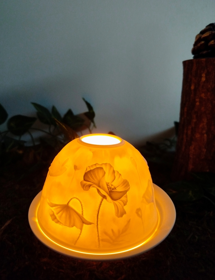 Support Bougie Chauffe-plat en porcelaine Modèle Coquelicot