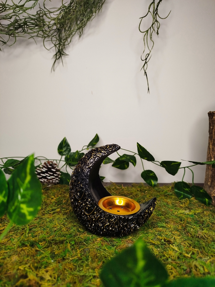 Support bougie chauffe-plat déco en forme de lune noir bonne qualité