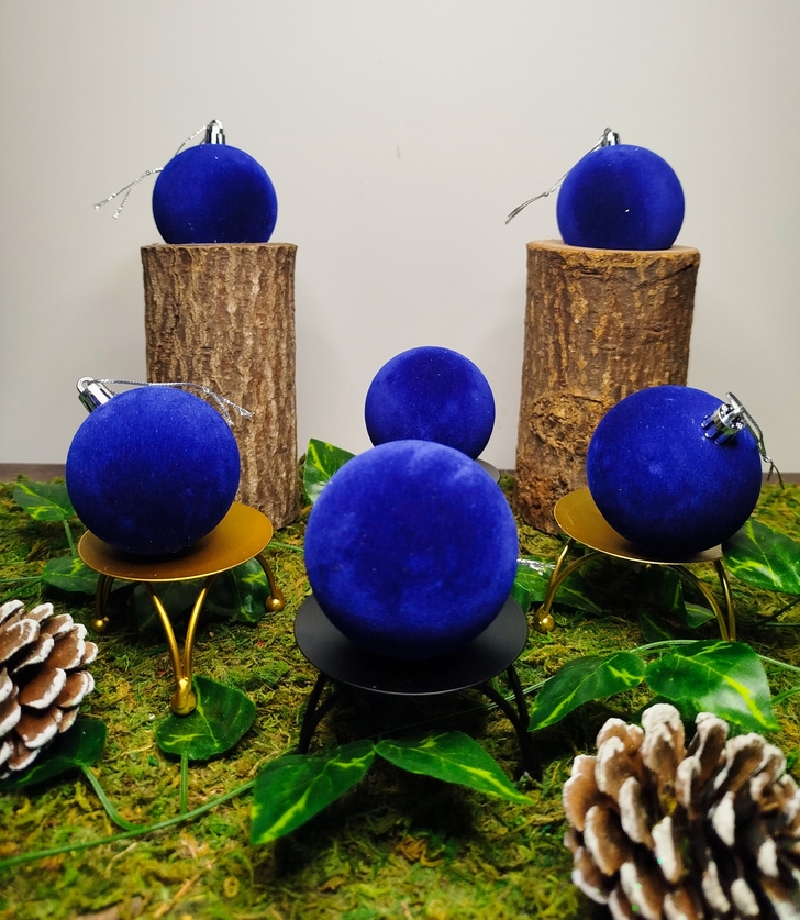Boules de Sapin Velours - bleu roi pour décoration de Noël
