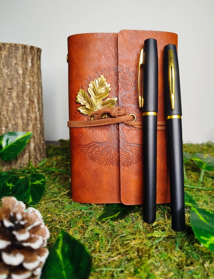 Carnet cuir Vintage Arbre de Vie - Feuille d'érable