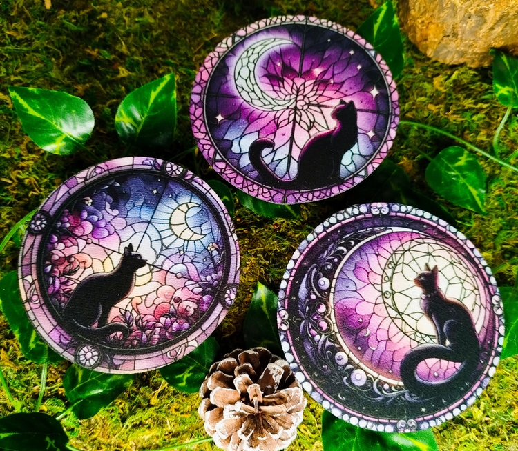 Ensemble de dessous de verre Chat noir et Lune