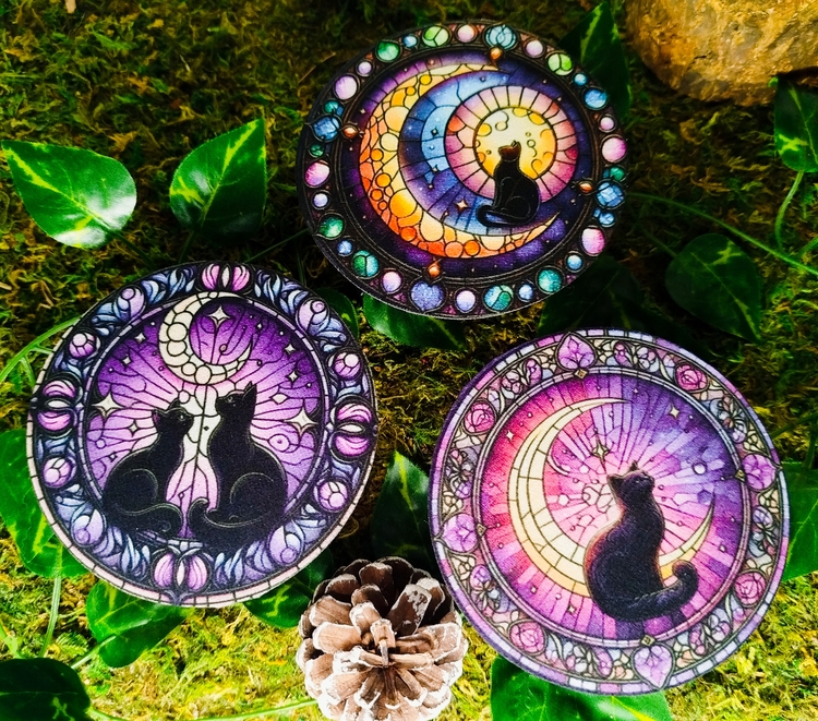 Ensemble de dessous de verre Chat noir et Lune