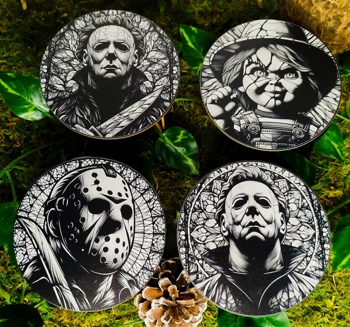 Ensemble de dessous de verre Halloween inspirés des grands classiques du cinéma d'horreur