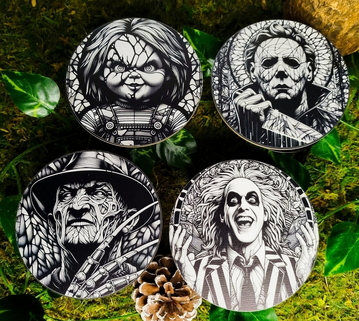 Ensemble de dessous de verre Halloween inspirés des grands classiques du cinéma d'horreur