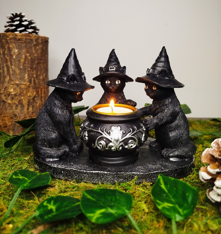 Porte-bougie chauffe-plat Halloween avec chats sorciers