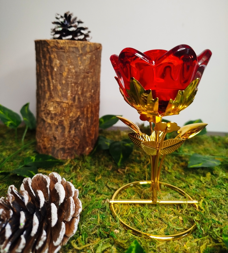 Support bougie chauffe-plat en forme de rose