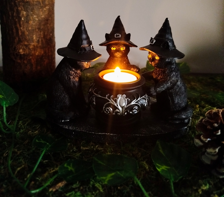Porte-bougie chauffe-plat Halloween avec chats sorciers