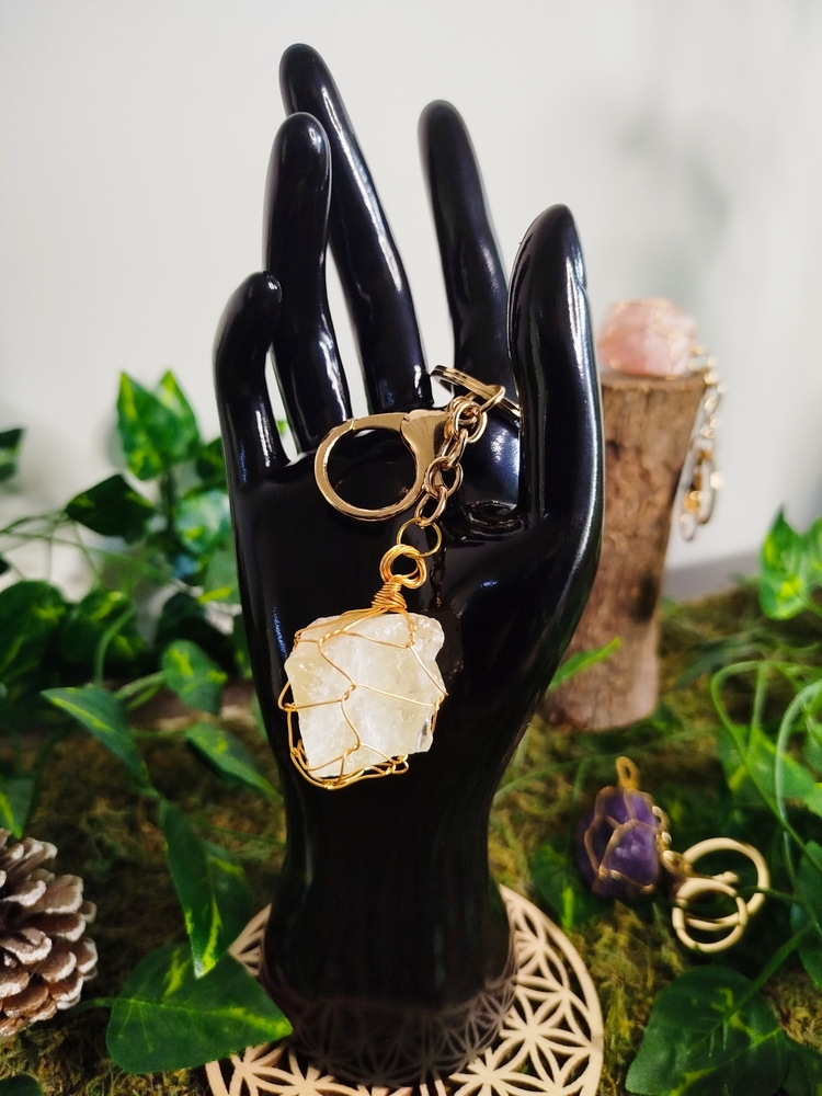 porte clé doré Citrine Pierre brut