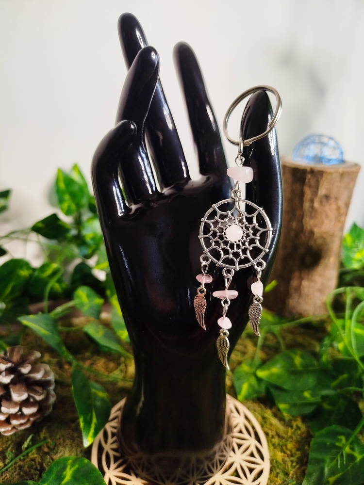 Porte clé attrape rêve quartz rose