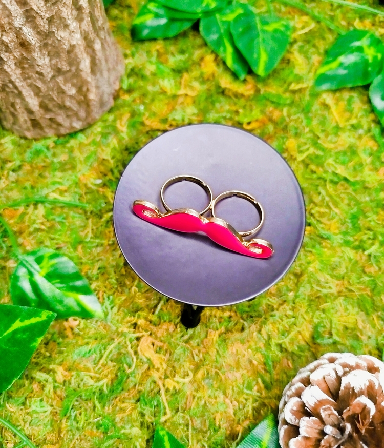Duo bagues réglables avec motif moustache rose