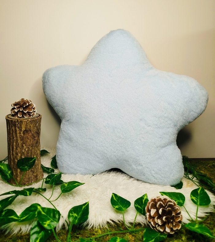 Coussin doudou déco en forme d'étoile bleu ciel