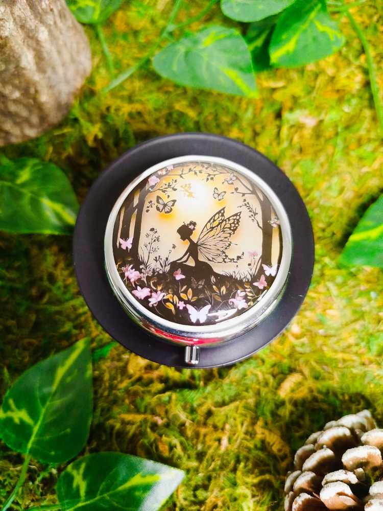 Boîte secrète ronde pour médicament ou bijoux avec miroir