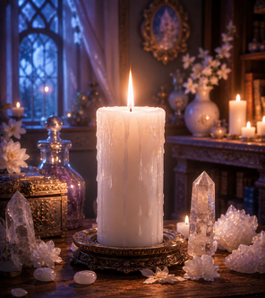 Bougie blanche spirituelle allumée symbole de paix