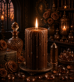 Bougie marron allumée symbole d'ancrage, de stabilité et de connexion à la Terre.