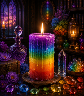Bougie 7 chakras aux couleurs des centres énergétiques symbolisant l'équilibre et l'harmonie.