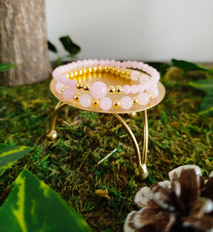 Duo bracelet Collection Les Sublimes Quartz rose et hématite (1)