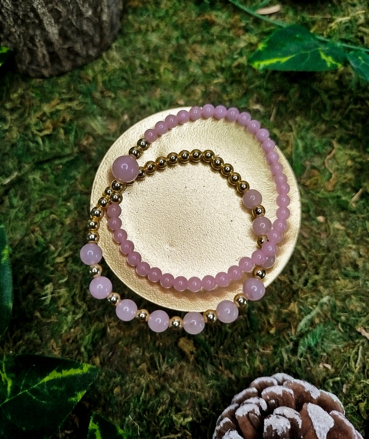 Duo bracelet Collection Les Sublimes Quartz rose et hématite (2)