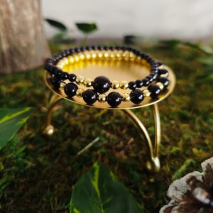 Duo de Bracelets Tourmaline Noire & Hématite Dorée